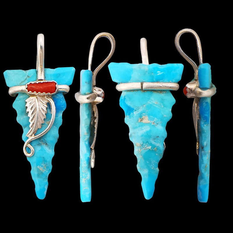 Native American Pendant, Hand Carved Turquoise Arrowhead, 925 Silver