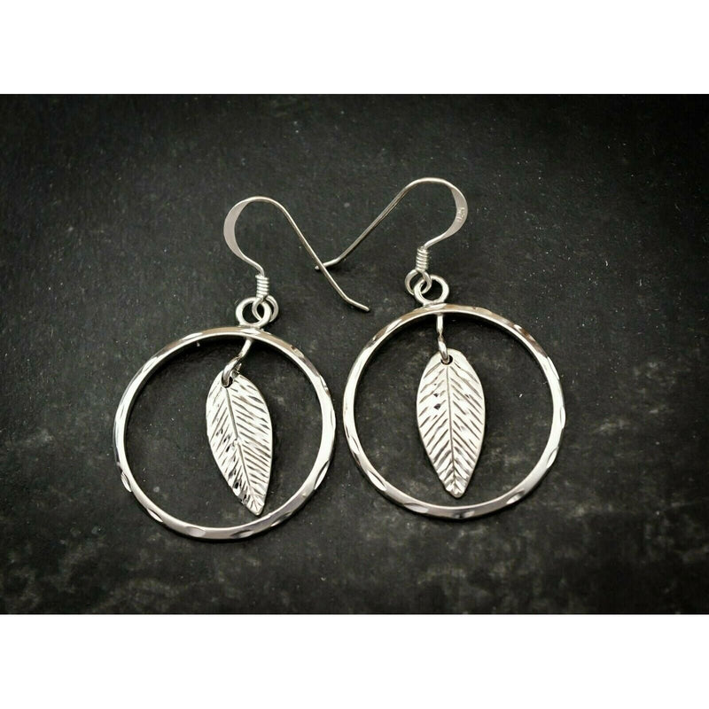 Halo Feather Earrings • 925 Sterling Silver • Diamond Cut Accents
