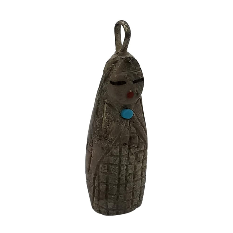 Zuni Corn Maiden Pendant Duo with Jet Eyes, Coral Mouths, and Turquoise Bodies