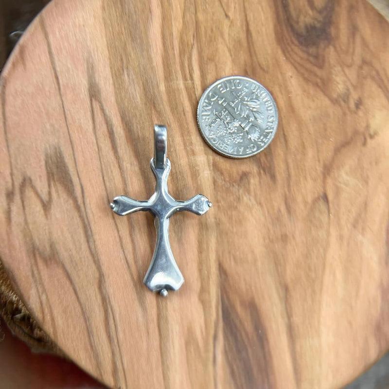 Sterling Silver Diamond-Cut Cross Pendant with Turquoise Cabochon