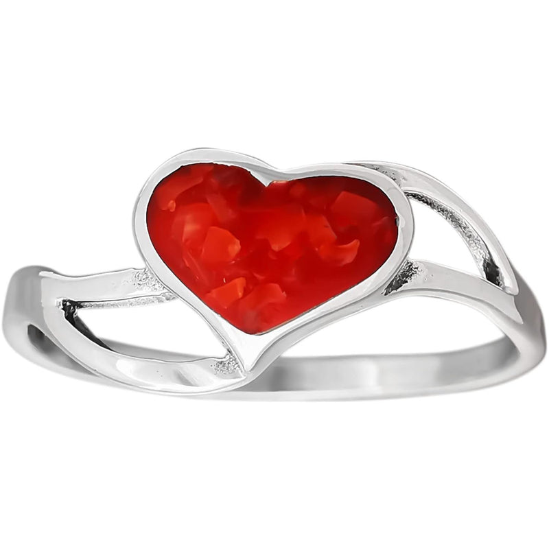 Size 8 - Red Coral Sterling Silver Happy Heart Ring