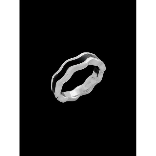 Wave Band Ring • 925 Sterling Silver • Black Resin • River Inspired