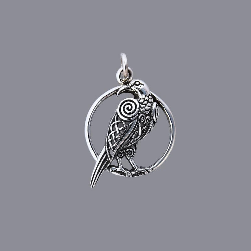 Sterling Silver Raven and Moon Pendant – Mystical Wiccan Charm