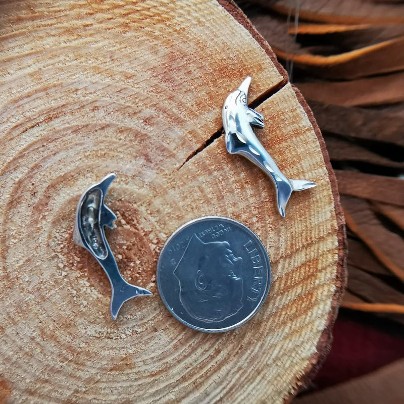 Sterling Silver Stud Single Dolphin Diamond-Cut Earrings