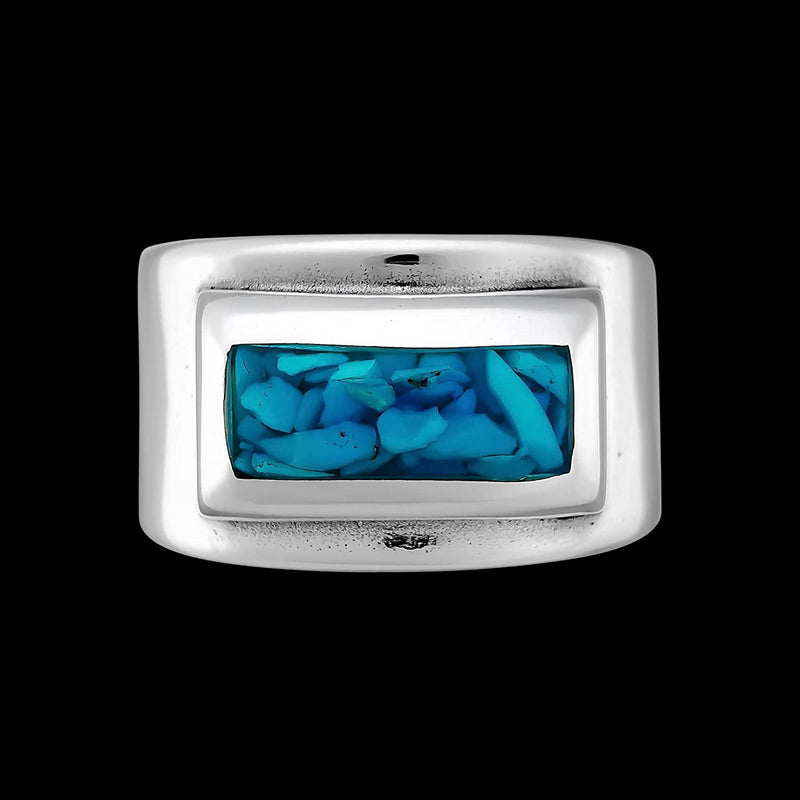 Size 9-925 Sterling Silver & Turquoise Framed Rectangle Ring, Statement Rectangle Design, Handmade Gemstone Band, Handcrafted Birthstone Jewelry