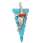 Native American Pendant, Hand Carved Turquoise Arrowhead, 925 Silver