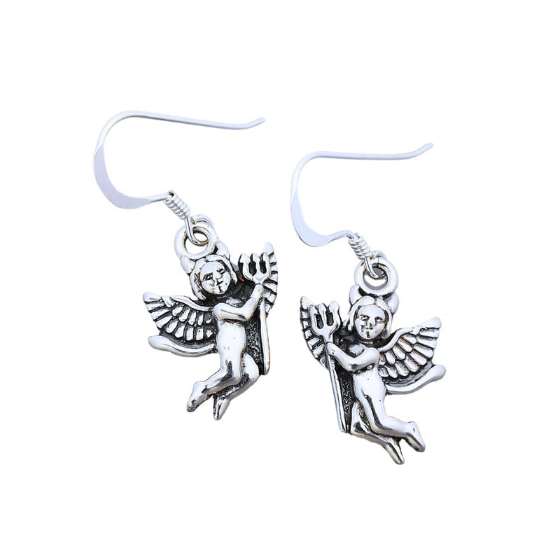 Sterling Silver Winged Devil Earrings with Pitchfork – Halloween Special