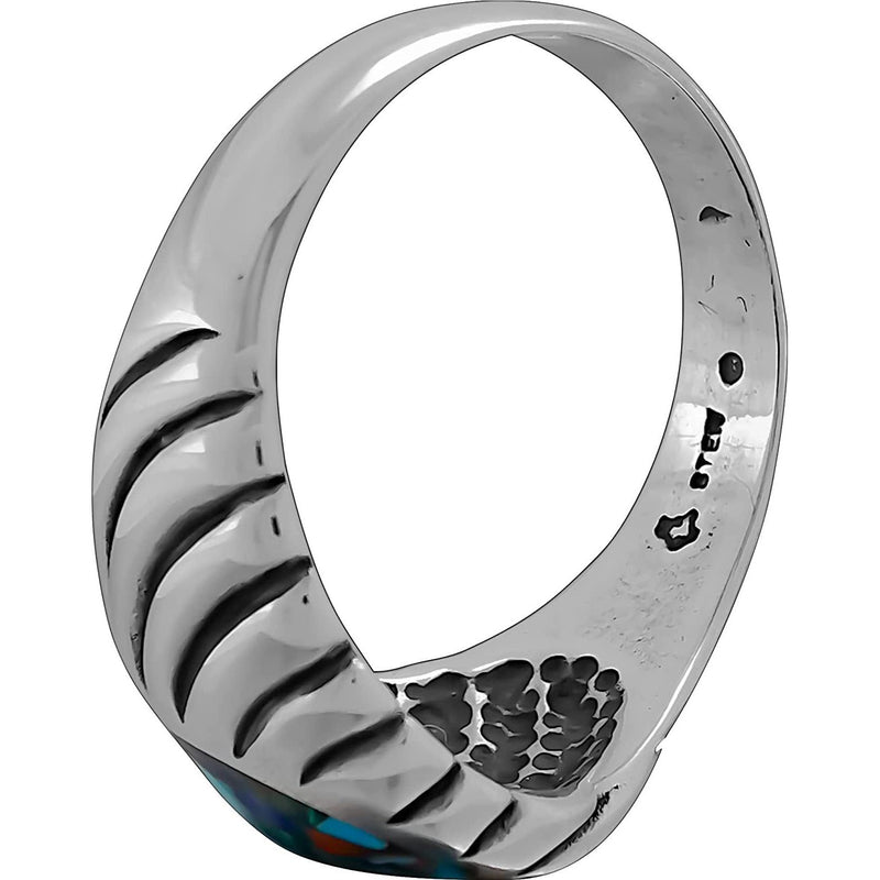 Size 11-925 Sterling Silver Oval Mixed Stones Ring, Curved Spiral Design, Handmade Gemstone Jewelry, Statement Birthstone Band