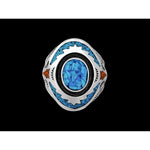 Size 10-925 Sterling Silver Turquoise & Red Coral Ring, Southwestern Roie Jaque Design, Handmade Gemstone Band, Handcrafted Statement Birthstone Jewelry