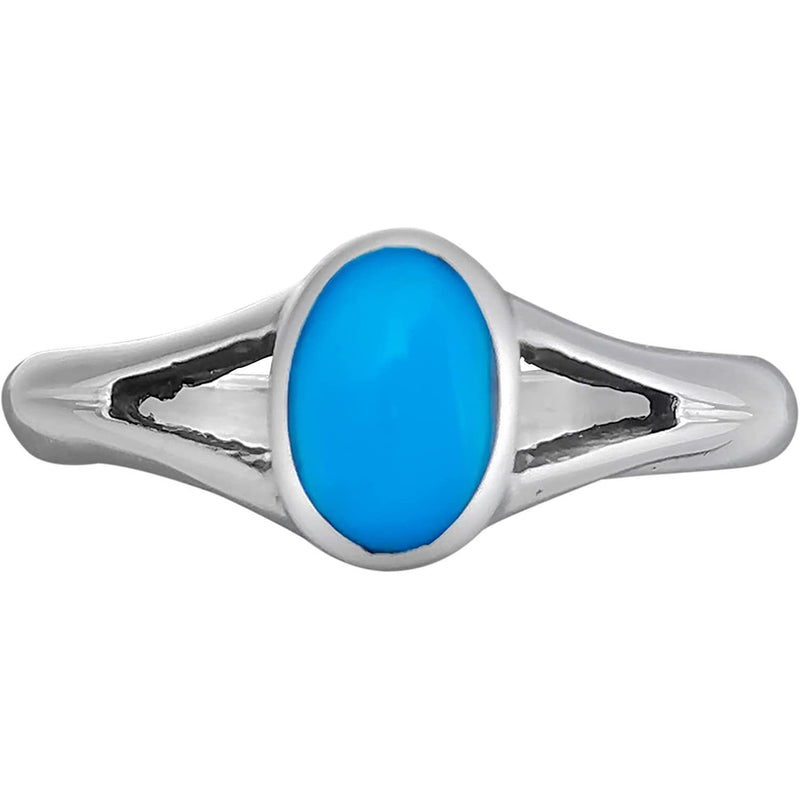 Size 6-925 Sterling Silver & Turquoise Resin Simple Oval Ring, Two Prong Simple Design, Handmade Statement Band, Handcrafted Birthstone Jewelry
