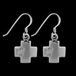 Black Opal Square Cross Dangle Sterling Silver Earrings