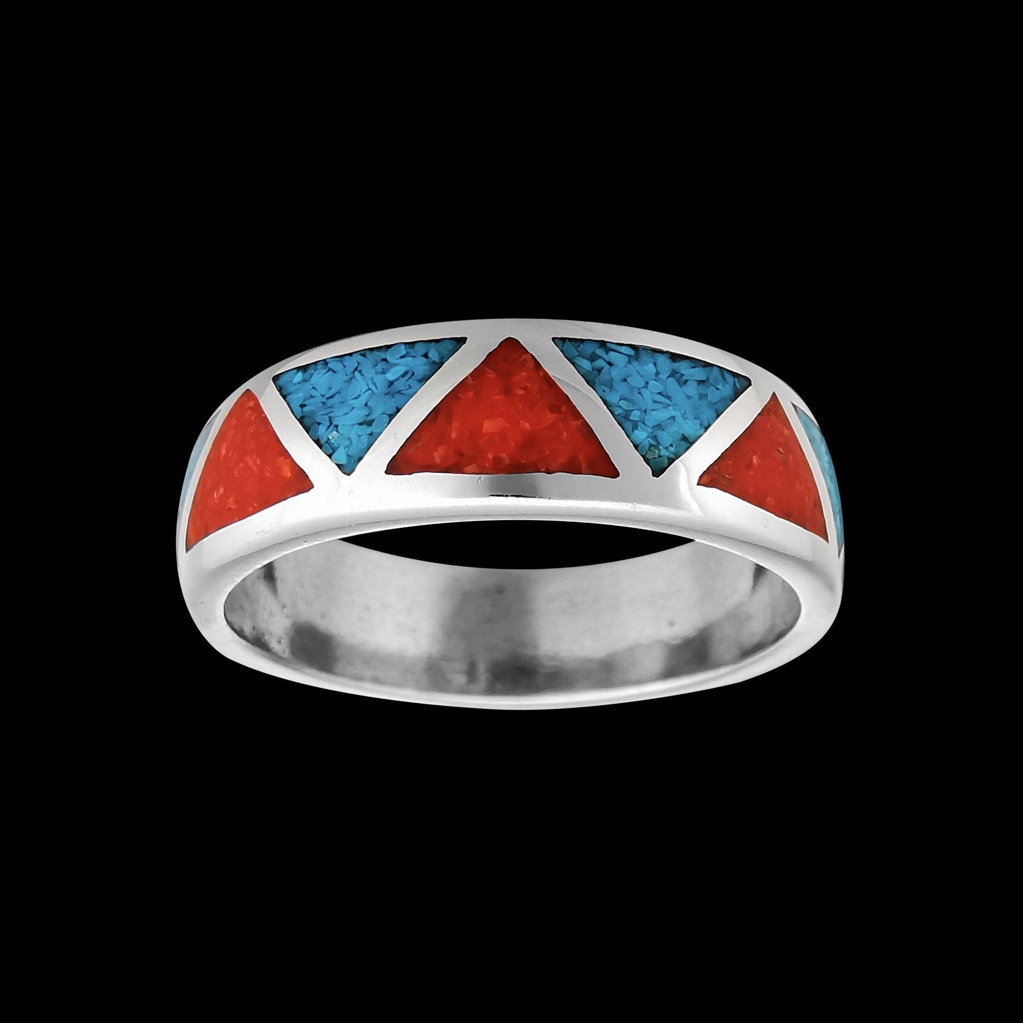 Navajo Vintage Triangle Ring • Handmade Red and Blue Ring • Native