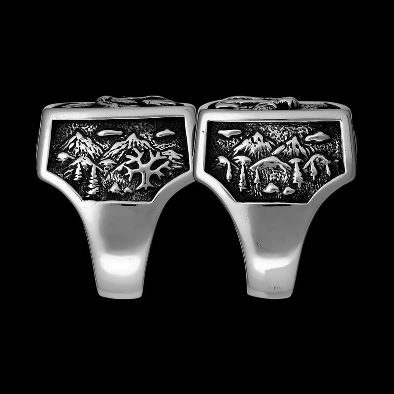 Size 12.5 - Red Opal Mountain Scene Square Ring