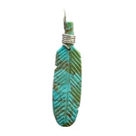 Native American Pendant, Hand Carved Turquoise Feather, 925 Silver