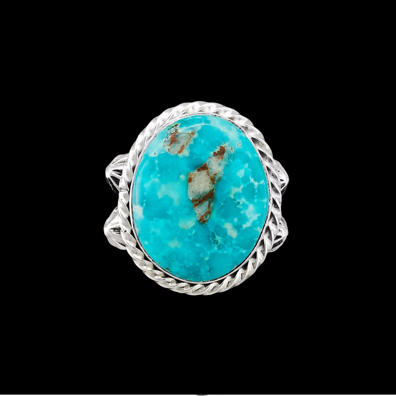 Oval Navajo Ring, Royston Turquoise, Size 5.25, Native American, Twisted Wire