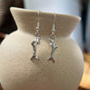 Sterling Silver Dangle Single Dolphin Diamond-Cut Earrings