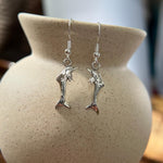 Sterling Silver Dangle Single Dolphin Diamond-Cut Earrings