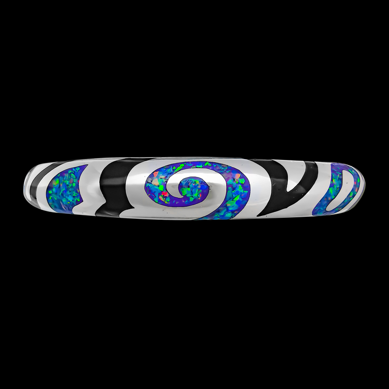 Customizable Sterling Silver Swirling Tribal Bracelet, Birthstone Cuff, Jewelry, Gemstone, Opal
