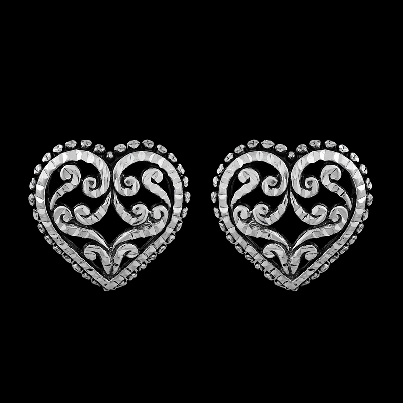 Damask Heart Earrings - Mainland Silver