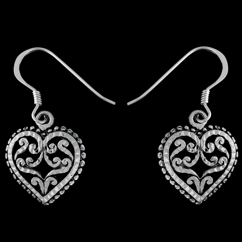 Damask Heart Earrings - Mainland Silver