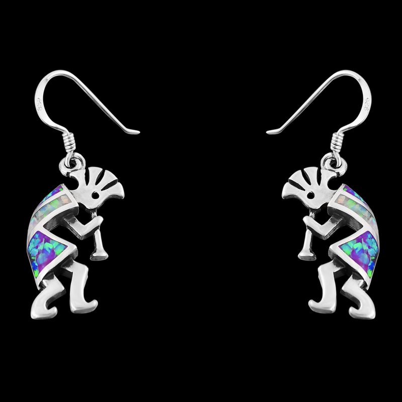 Fluting Kokopelli Dangle Earrings - Mainland Silver