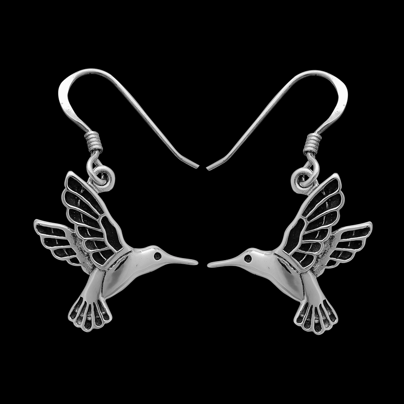 ER332 Hummingbird in Flight Dangle Earrings