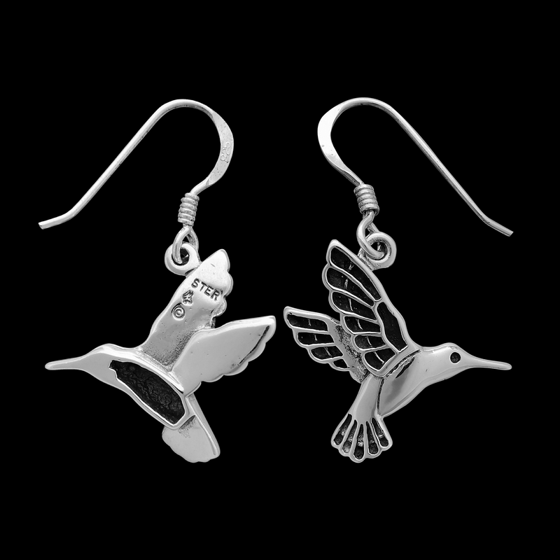 ER332 Hummingbird in Flight Dangle Earrings