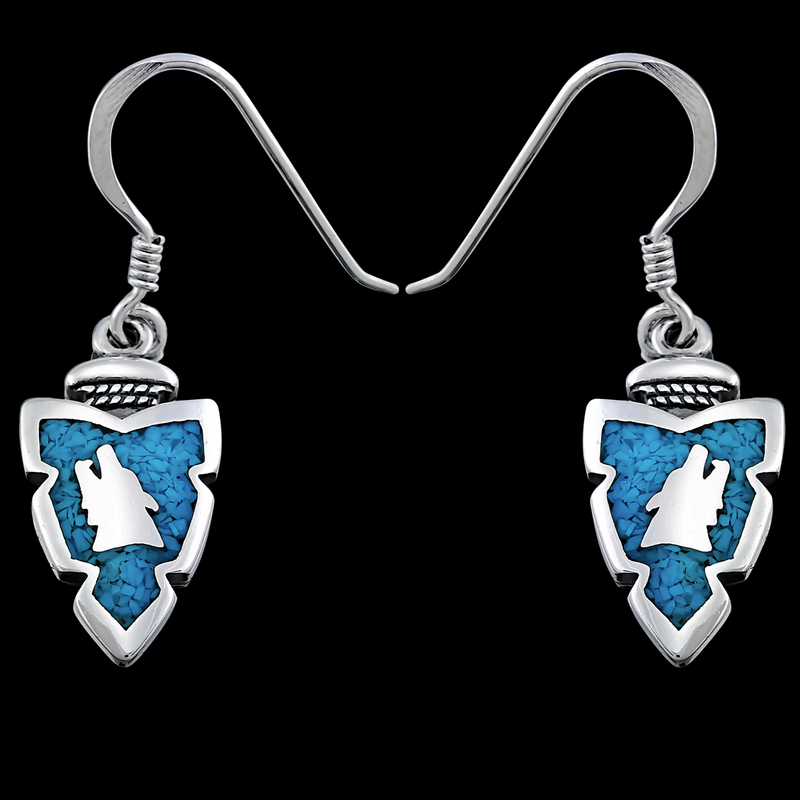 Howling Wolf Head Dangle Earrings - Mainland Silver