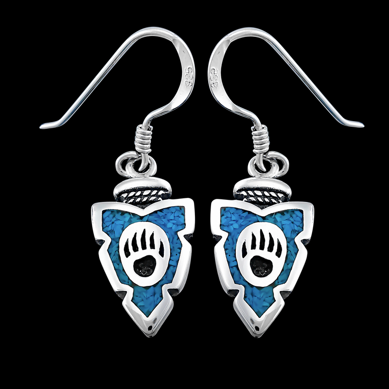 Bear Paw Arrowhead Dangle Earrings - Mainland Silver