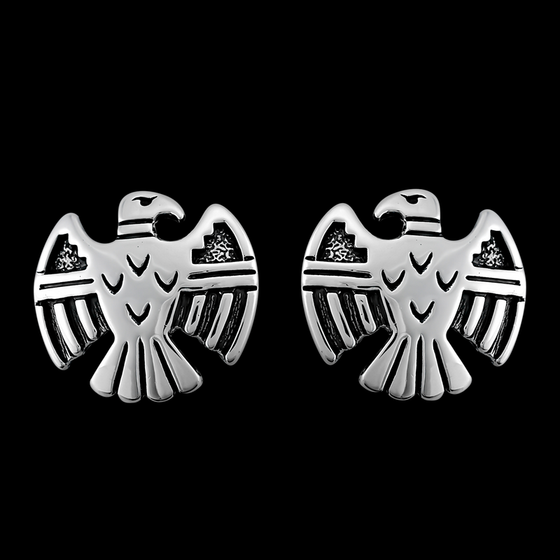 Detailed Thunderbird Stud Earrings - Mainland Silver