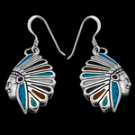 Native American Headdress Dangle Earrings - Mainland Silver