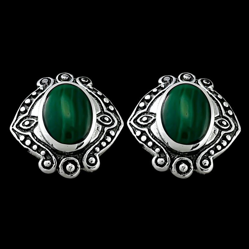 Ornate Oval Stud Earrings - Mainland Silver