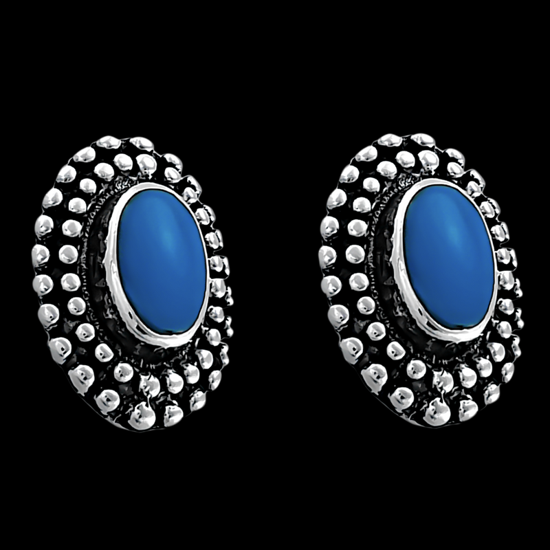 Beaded Accent Oval Stud Earrings - Mainland Silver