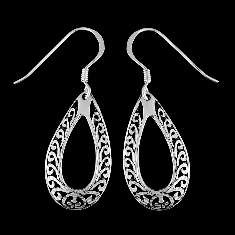 Damask Teardrop Dangle Earrings - Mainland Silver