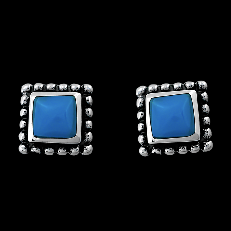 Beaded Accent Square Stud Earrings - Mainland Silver