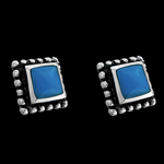 Beaded Accent Square Stud Earrings - Mainland Silver