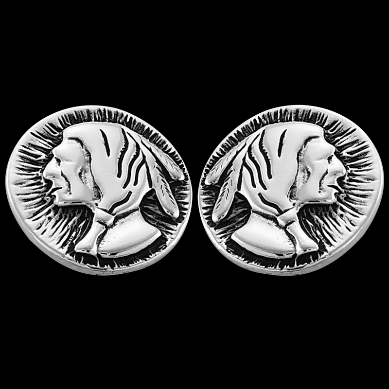 Native American Chief Stud Earrings - Mainland Silver