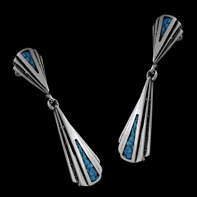 Layered Triangular Dangle Earrings - Mainland Silver