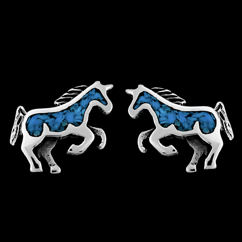 Detailed Unicorn Horse Stud Earrings - Mainland Silver
