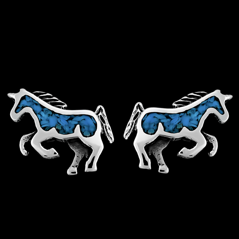 Detailed Unicorn Horse Stud Earrings - Mainland Silver