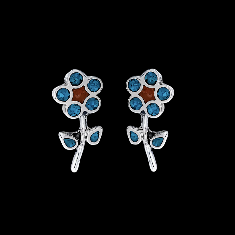 Flower with Stem Stud Earrings - Mainland Silver