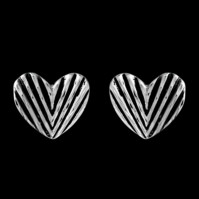 Striped Hearts Stud Earrings - Mainland Silver