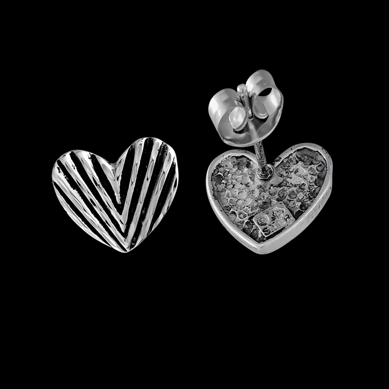 Striped Hearts Stud Earrings - Mainland Silver