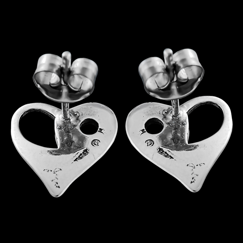 Unique Beaded Heart Stud Earrings - Mainland Silver