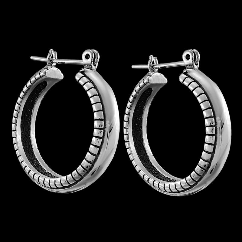 Large Beaded Edge Hoop Earrings - Mainland Silver