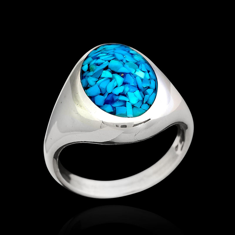 Oval Faced Inlay Ring - Mainland Silver