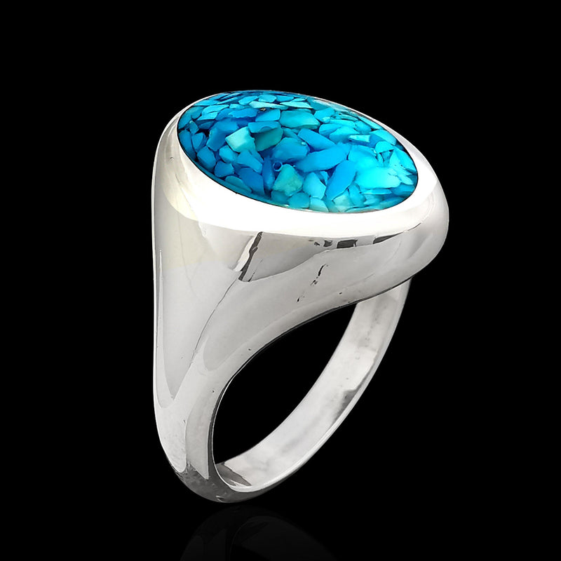 Oval Faced Inlay Ring - Mainland Silver