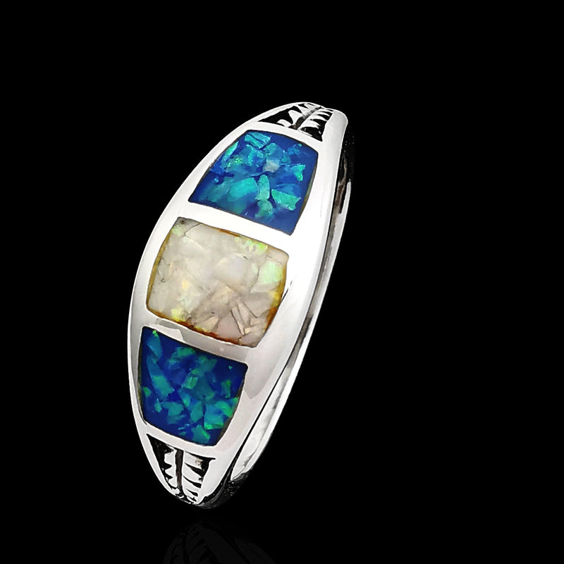 Small Double Leaf Triple Inlay Ring - Mainland Silver