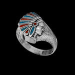 Medium Native American Warbonnet Ring - Mainland Silver