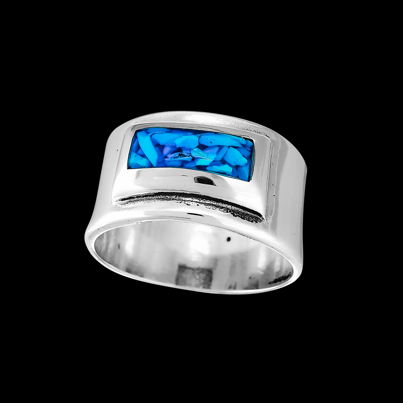Framed Rectangle Inlay Ring - Mainland Silver